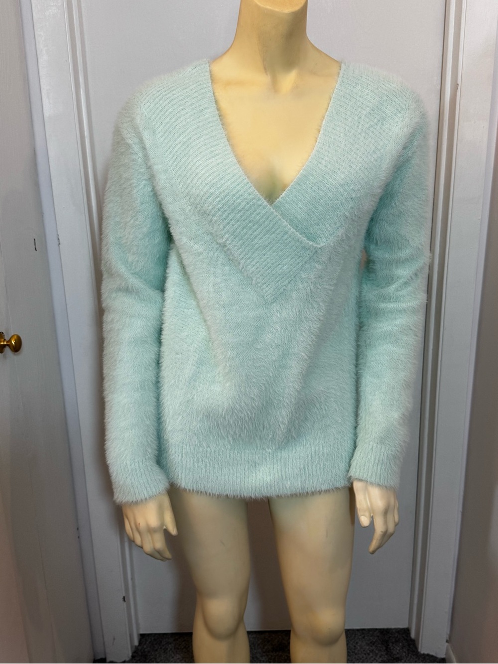 a new day Light Aqua Fuzzy V-Neck Sweater